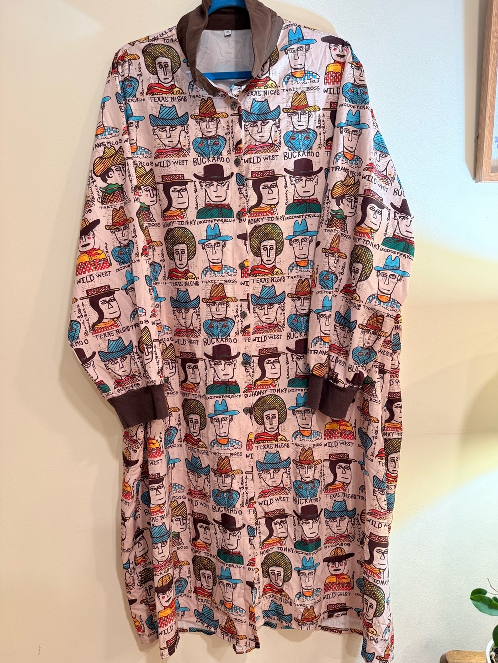 Bruce Lee Webb Style Western Art Print Shirt Dress Duster Cowboy Buckaroo 5XL